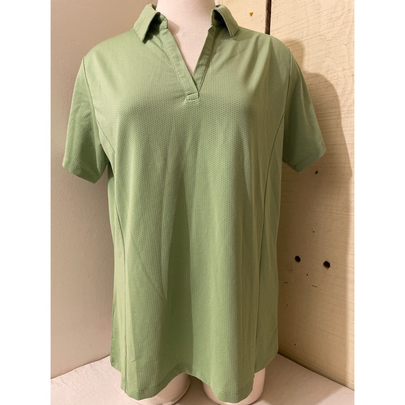 Tri-Mountain Tops - Gold Tri Mountain Womens Large Green Polo Shirt Collared Short Sleeve Golf